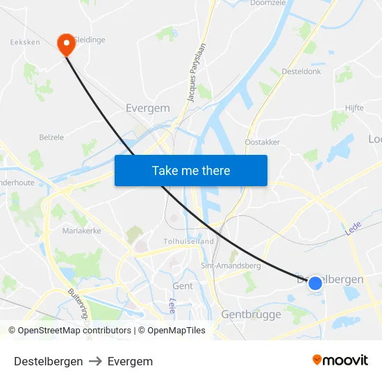 Destelbergen to Evergem map
