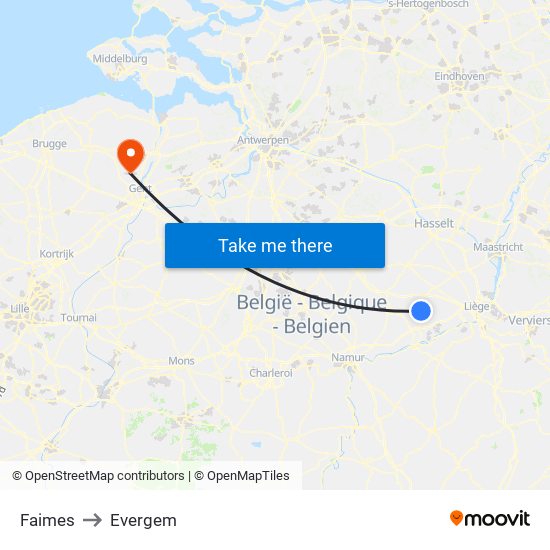 Faimes to Evergem map