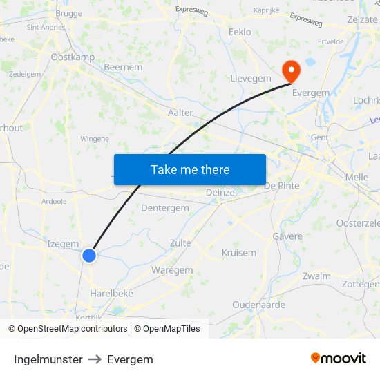 Ingelmunster to Evergem map