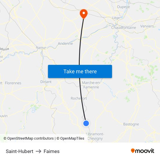 Saint-Hubert to Faimes map