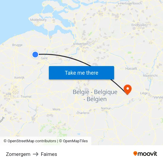 Zomergem to Faimes map