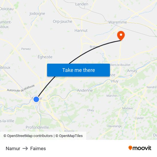 Namur to Faimes map