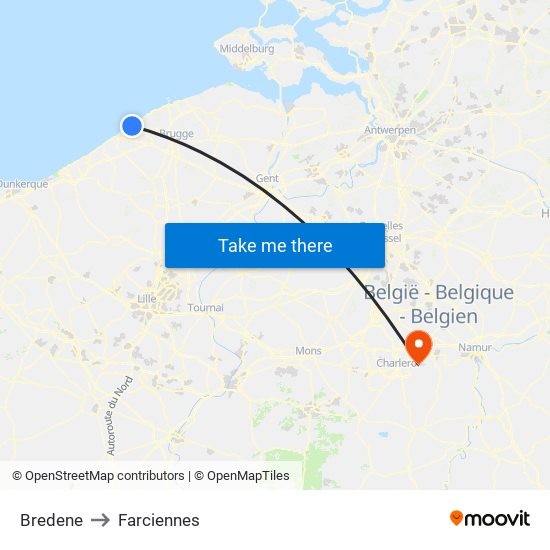 Bredene to Farciennes map
