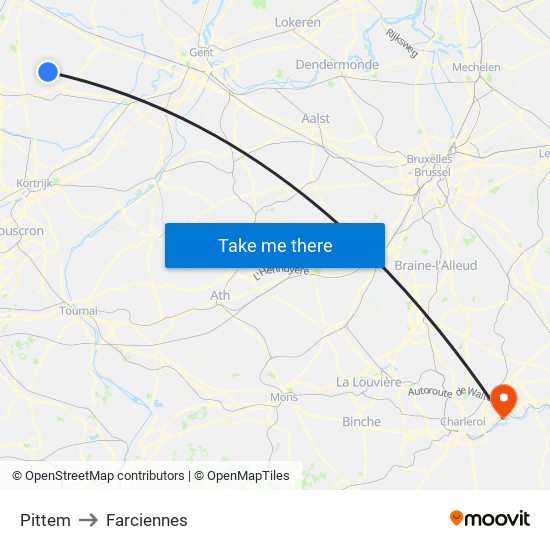 Pittem to Farciennes map