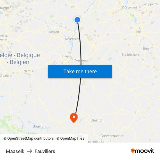 Maaseik to Fauvillers map