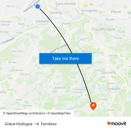 Grâce-Hollogne to Ferrières map
