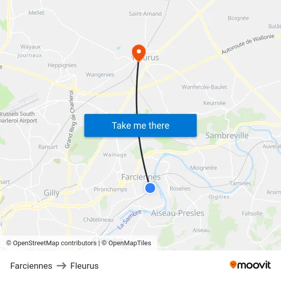Farciennes to Fleurus map