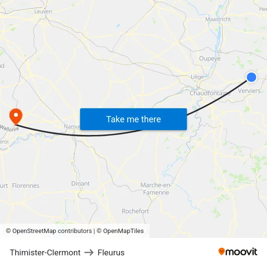 Thimister-Clermont to Fleurus map