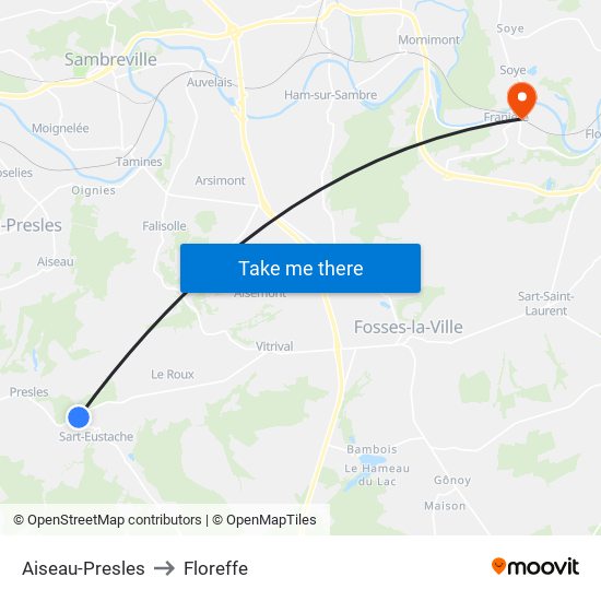 Aiseau-Presles to Floreffe map