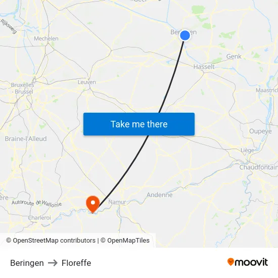 Beringen to Floreffe map