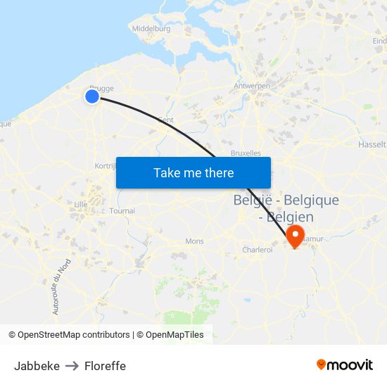 Jabbeke to Floreffe map
