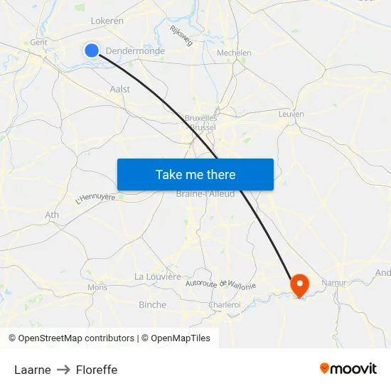Laarne to Floreffe map
