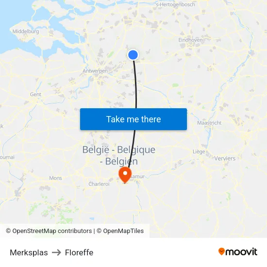 Merksplas to Floreffe map