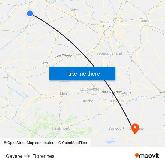 Gavere to Florennes map