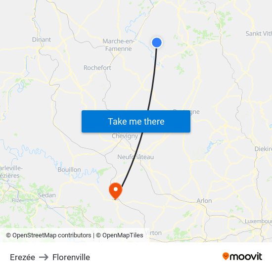 Erezée to Florenville map