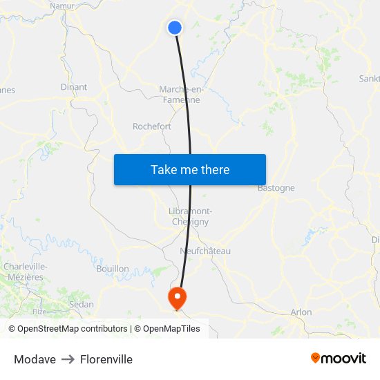 Modave to Florenville map