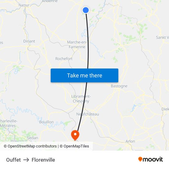 Ouffet to Florenville map