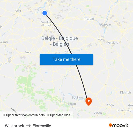 Willebroek to Florenville map