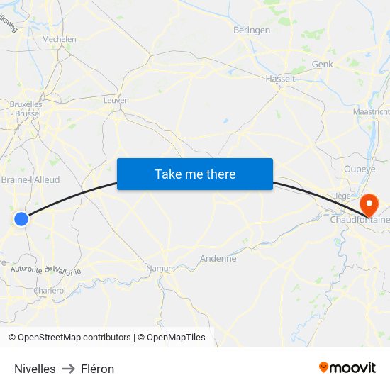 Nivelles to Fléron map