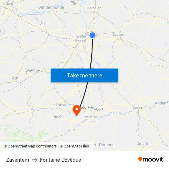 Zaventem to Fontaine-L'Evêque map