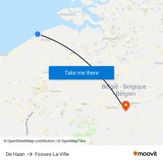 De Haan to Fosses-La-Ville map