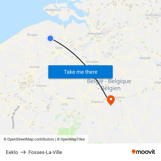 Eeklo to Fosses-La-Ville map