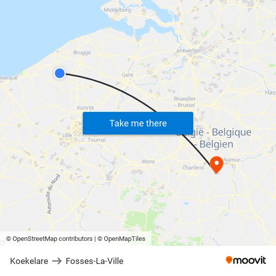 Koekelare to Fosses-La-Ville map