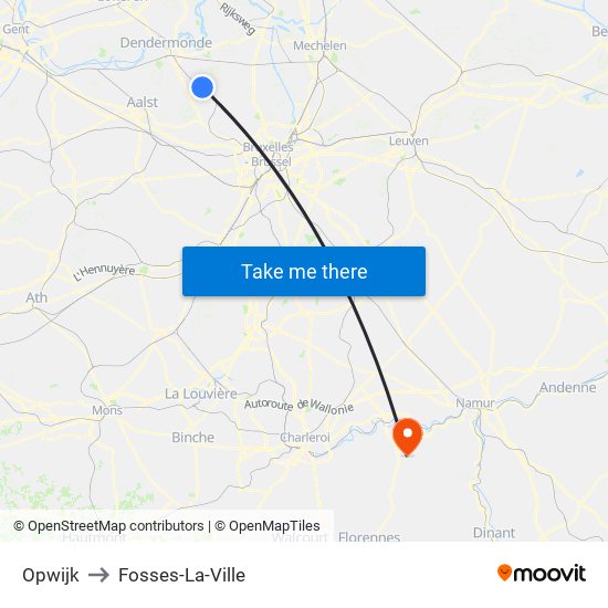 Opwijk to Fosses-La-Ville map