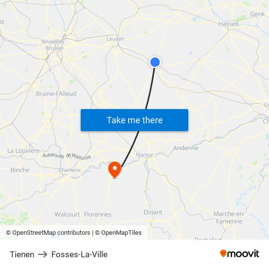 Tienen to Fosses-La-Ville map