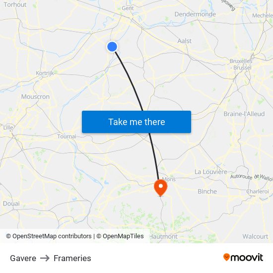 Gavere to Frameries map