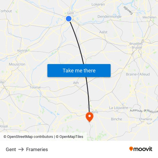 Gent to Frameries map