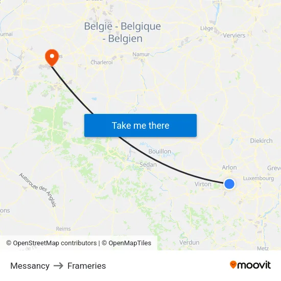 Messancy to Frameries map