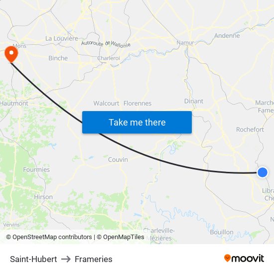 Saint-Hubert to Frameries map