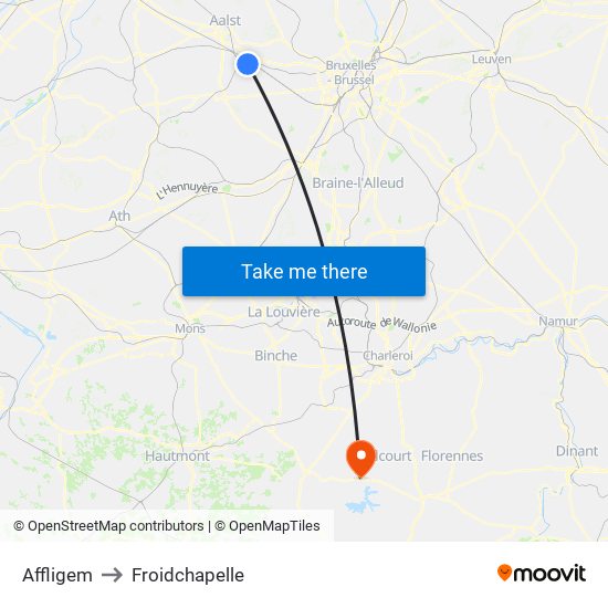 Affligem to Froidchapelle map