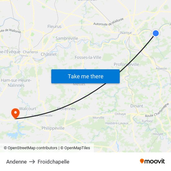 Andenne to Froidchapelle map