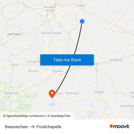 Beauvechain to Froidchapelle map