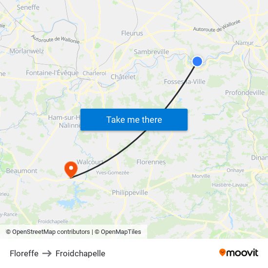 Floreffe to Froidchapelle map