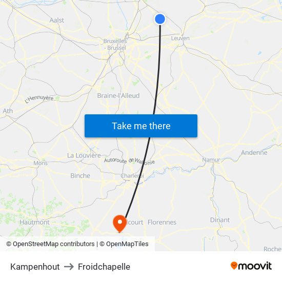 Kampenhout to Froidchapelle map