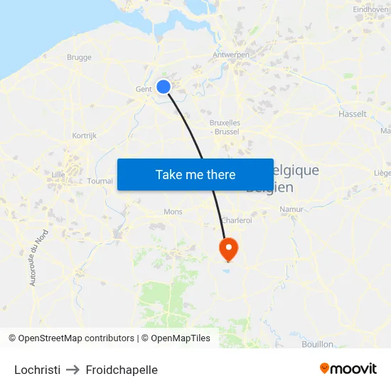 Lochristi to Froidchapelle map