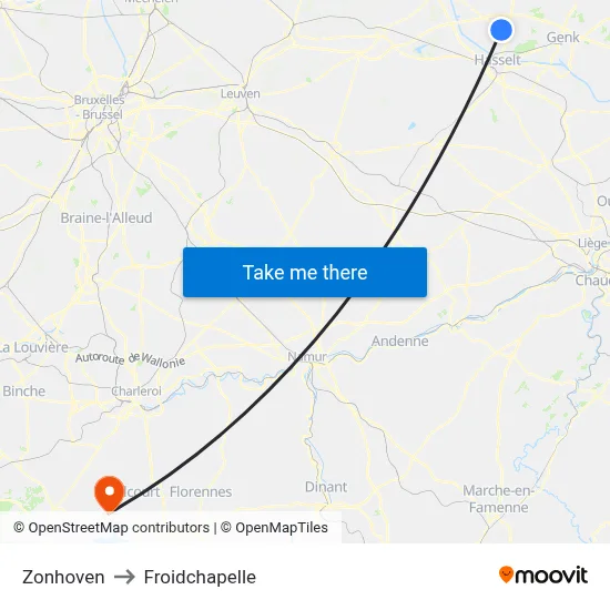 Zonhoven to Froidchapelle map
