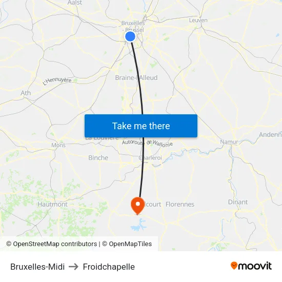 Bruxelles-Midi to Froidchapelle map