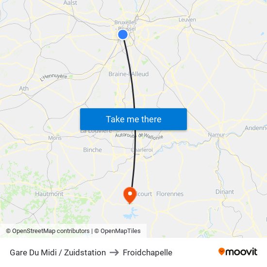 Gare Du Midi / Zuidstation to Froidchapelle map