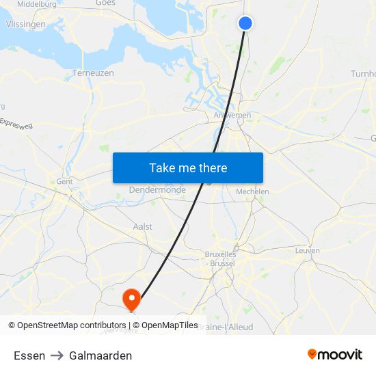 Essen to Galmaarden map