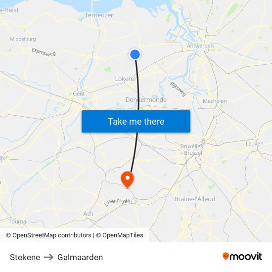 Stekene to Galmaarden map