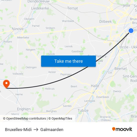 Bruxelles-Midi to Galmaarden map