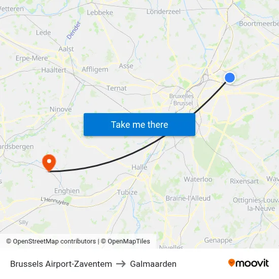 Brussels Airport-Zaventem to Galmaarden map