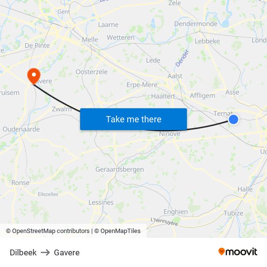 Dilbeek to Gavere map