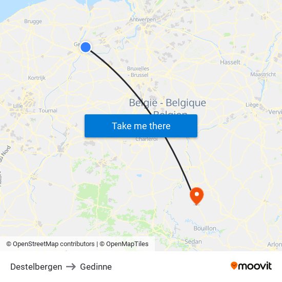 Destelbergen to Gedinne map