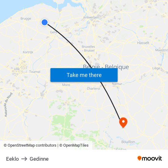 Eeklo to Gedinne map