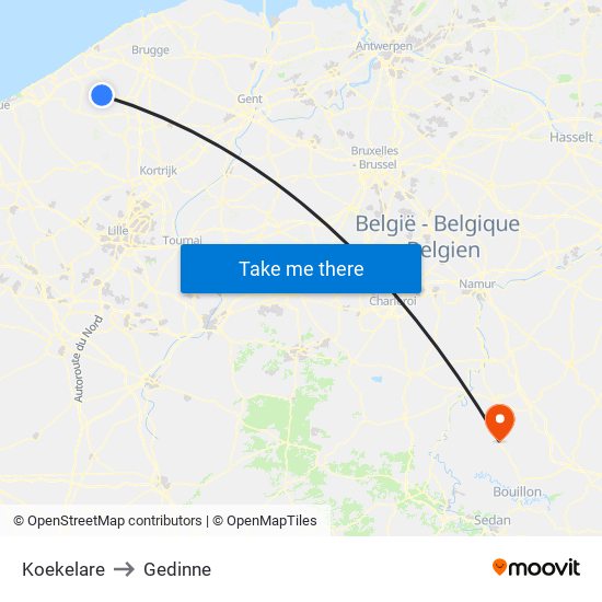 Koekelare to Gedinne map